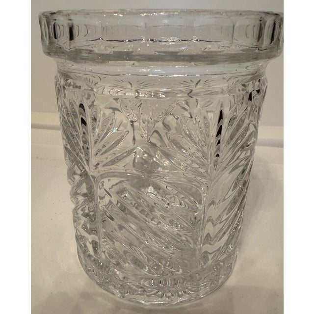 Traditional Vintage Pressed Glass Biscuit Jar With Lid – Cut Crystal Style Candy Jar (In the Style of Traditional Cut Crystal Patterns) For Sale - Image 3 of 12