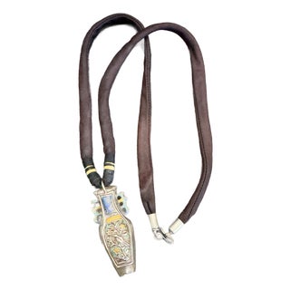 Antique Chinese Needle Case Pendant Necklace, Sterling Silver Lacquered For Sale