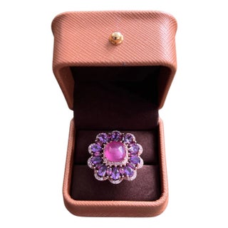 Classic Italian Bochic "Capri" Ruby & Amethyst Ring Set In 18K Gold & Silver For Sale