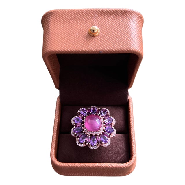 Classic Italian Bochic "Capri" Ruby & Amethyst Ring Set In 18K Gold & Silver For Sale