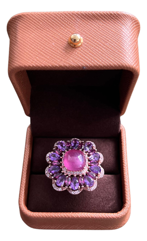 Classic Italian Bochic "Capri" Ruby & Amethyst Ring Set In 18K Gold & Silver