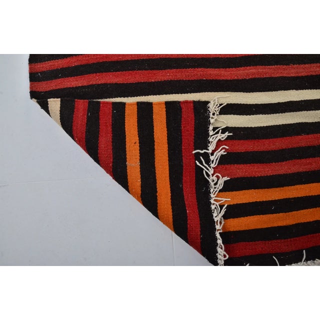 Vintage Mid-Century Turkish Striped Kilim Runner Rug in Orange, Red & Cream For Sale - Image 10 of 14