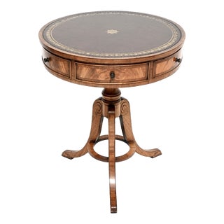 Antique Regency Leather Top Drum Table, 1900s For Sale