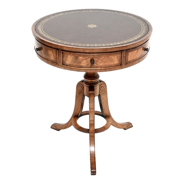 Antique Regency Leather Top Drum Table, 1900s For Sale