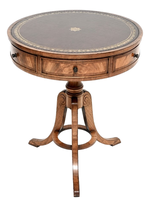 Antique Regency Leather Top Drum Table, 1900s