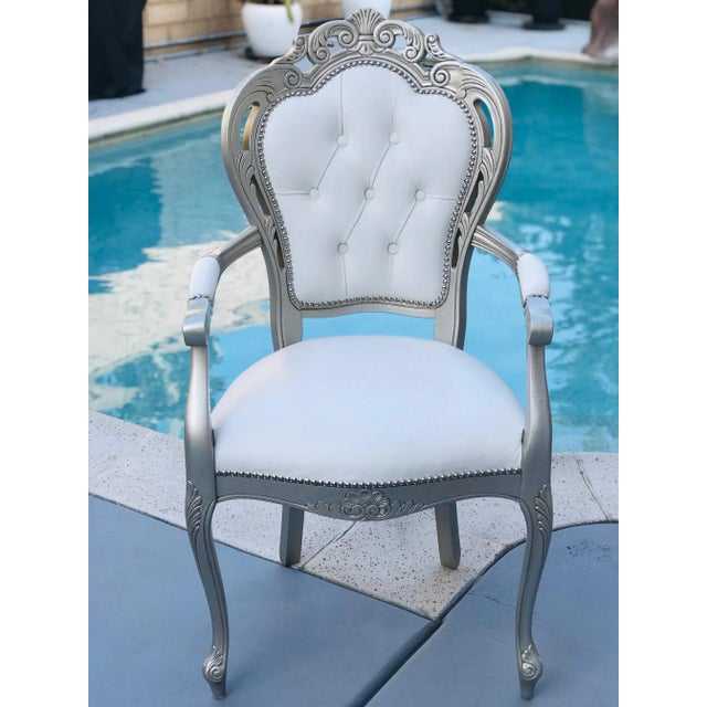 Beautiful, high quality Baroque Rococo Style Dining Arm Chairs in a set of 6 with leather upholstered seat, backrest...