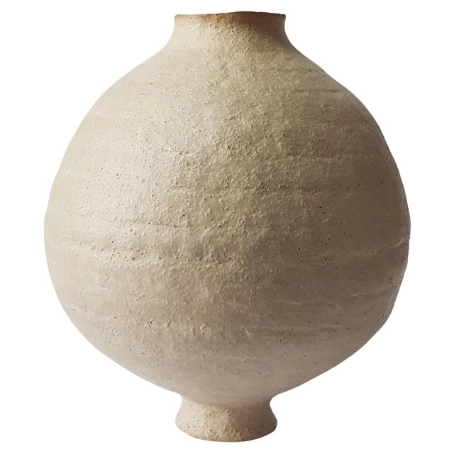 Beige Stoneware Coiled Moon Jar by Elena Vasilantonaki For Sale
