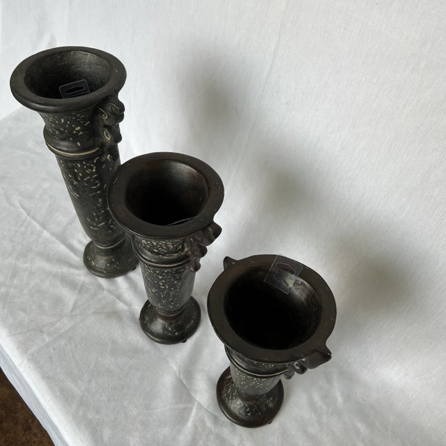 1990s Black Clay Candlesticks - Set of 3 For Sale - Image 4 of 12