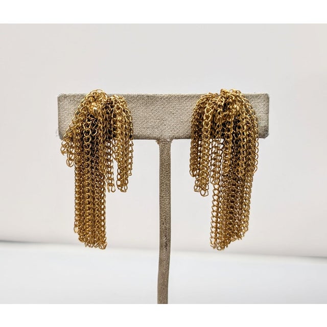 Mid-Century Modern Vintage 1971 Signed Napier Goldtone Fringe Clip Earrings-2 Pieces For Sale - Image 3 of 9