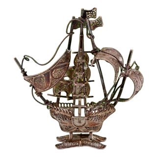 Miniature Caravel in Filigree Silver For Sale