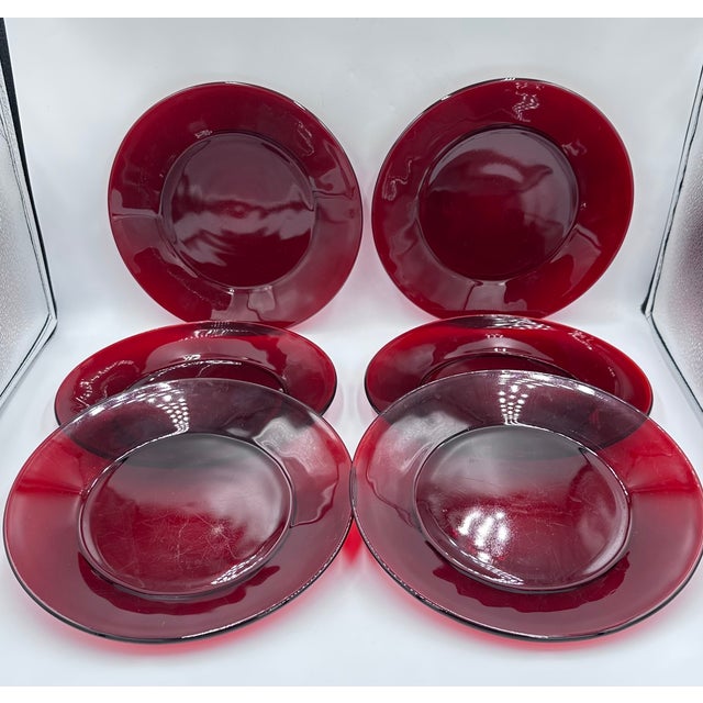 Anchor Hocking 1930's Royal Ruby by Anchor Hocking Salad 7" Plates - 6pc Set For Sale - Image 4 of 9