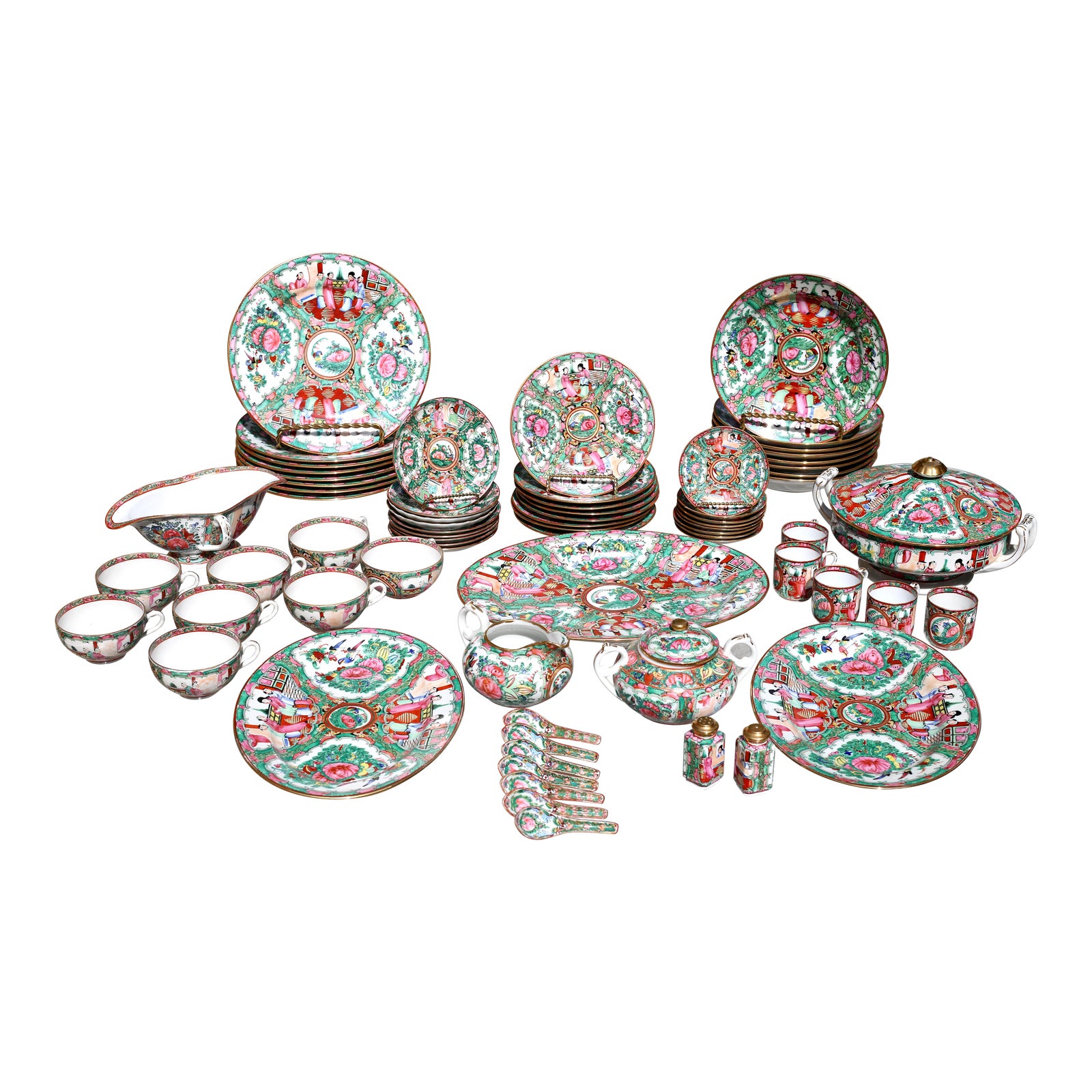 Incredible Collection of Vintage Chinese Rose Medallion Dinnerware
