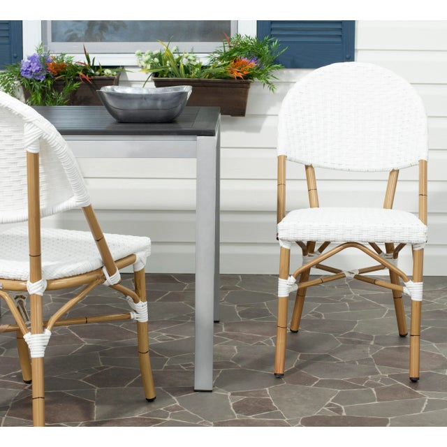 Metal Stacking Indoor-Outdoor Side Chair in Off White - a Pair For Sale - Image 7 of 8