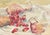 Delightful watercolor still life painting of bright red ripe strawberries and purple onions. Painterly style is loose and...