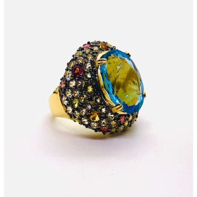 Bochic “Orient” Multi Sapphire & Blue Topaz Ring Set In 18K Gold & Silver For Sale - Image 10 of 11