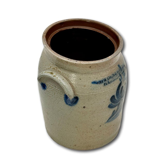 Small 1 Gallon Size Blue Decorated Antique American Stoneware Butter Churn Crock by Cowden & Wilcox Harrisburg Pennsylvania For Sale - Image 10 of 18