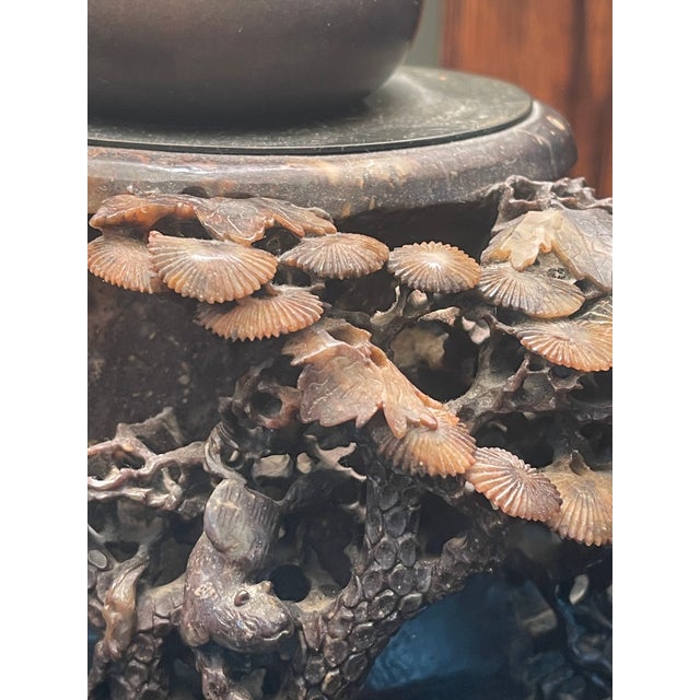 Antique Chinese Elaborately Carved Natural Hard-Stone Table Lamps—A Pair For Sale - Image 15 of 18