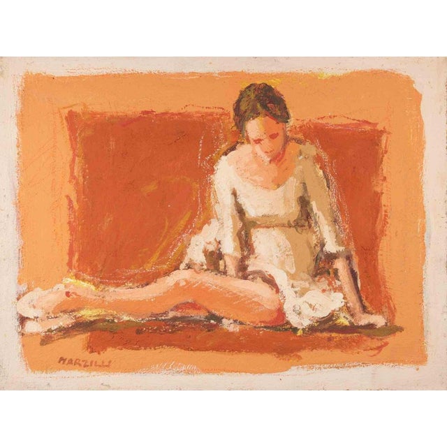 Franco Marzilli, Ballerina on a Red Background, Oil Painting, 1970s For Sale - Image 6 of 6