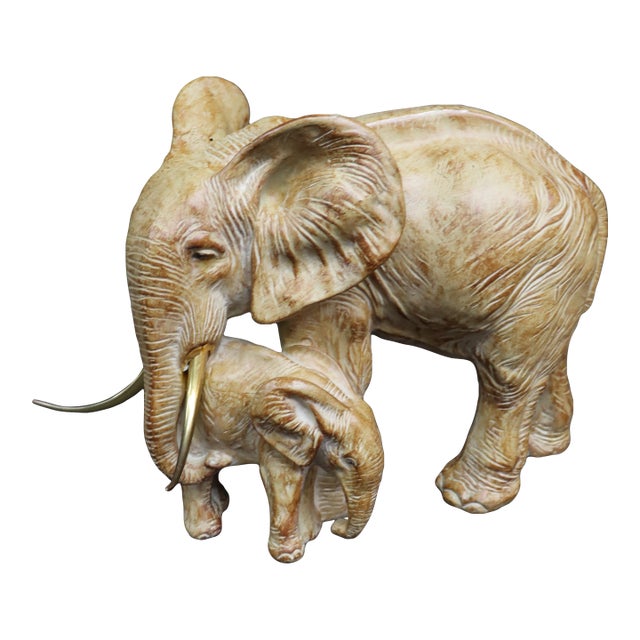 Elephant Mother & Calf Figurine Sculpture For Sale