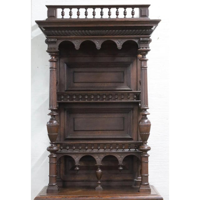 Traditional 1800s Antique Flemish Renaiss Revival, Walnut, Carved Lion Vaisselier Cabinet! For Sale - Image 3 of 3