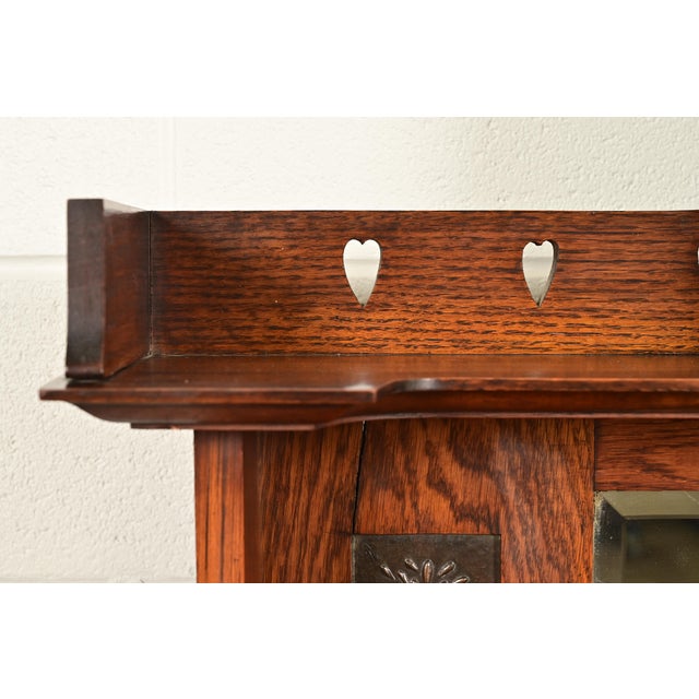 Brown Liberty & Co. Antique English Arts & Crafts Oak Sideboard With Stained Glass Door, Circa 1900 For Sale - Image 8 of 16