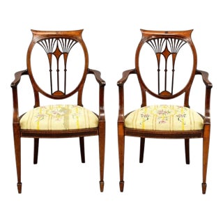 Edwardian Sheraton Revival Mahogany Armchairs, 1900, Set of 2 For Sale