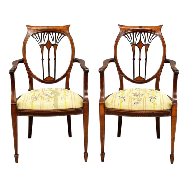 Edwardian Sheraton Revival Mahogany Armchairs, 1900, Set of 2 For Sale