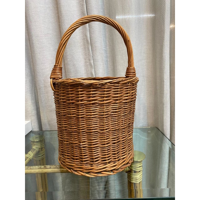 Rustic Vintage Rattan Handled Basket For Sale - Image 3 of 3