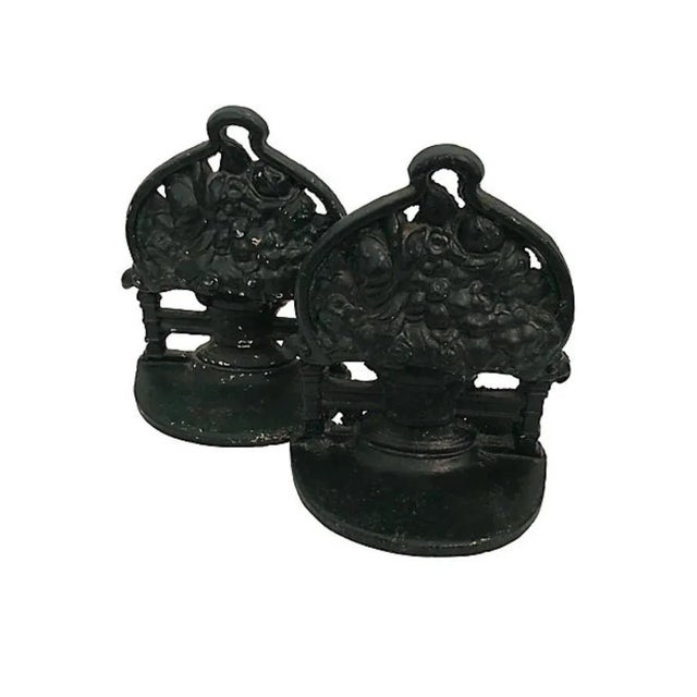 Mid 20th Century Cast Iron Flower Basket Bookends - a Pair For Sale - Image 5 of 6