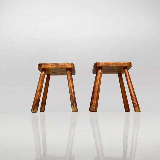 Wood Italian Modern Rounded Square Wooden Stools, 1970s, Set of 2 For Sale - Image 7 of 18
