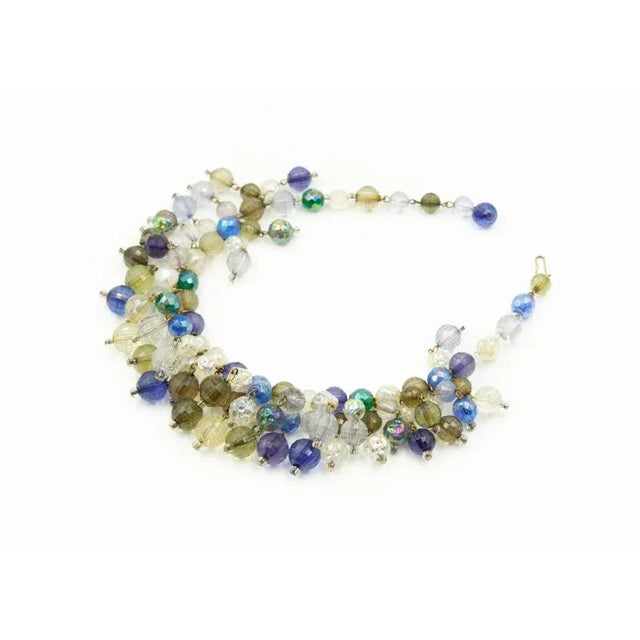 Vintage 1950s Dangling Colorful Faceted Bead Bib Choker Necklace For Sale - Image 4 of 7
