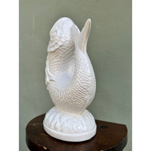 1970s Vintage Bordallo Pinheiro Portuguese Ceramic Koi Fish Pitcher Vase — Tropical Decor For Sale - Image 5 of 9
