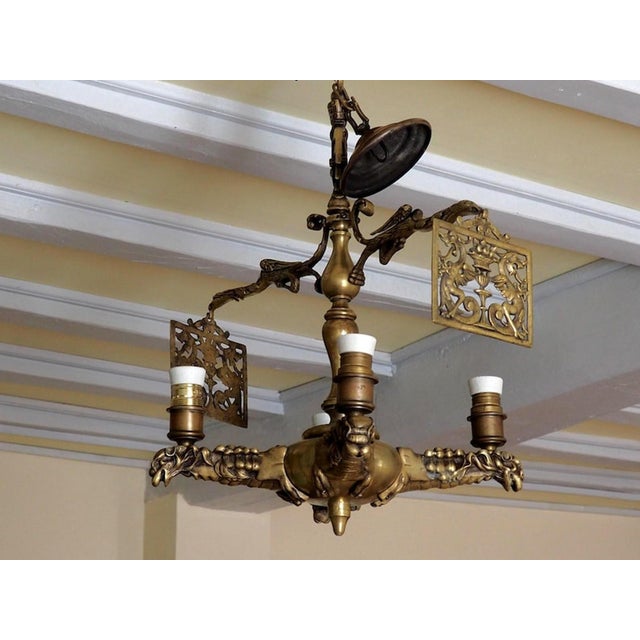 Antique Gothic Brass Dragon Griffin Chandelier, 1890s For Sale - Image 11 of 11