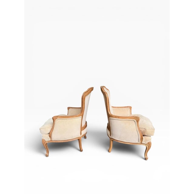 Pair of 1980s Meyer Gunther Martini French Provincial Louis XV Style Bergère Chairs in Beige Velvet For Sale In Boston - Image 6 of 16