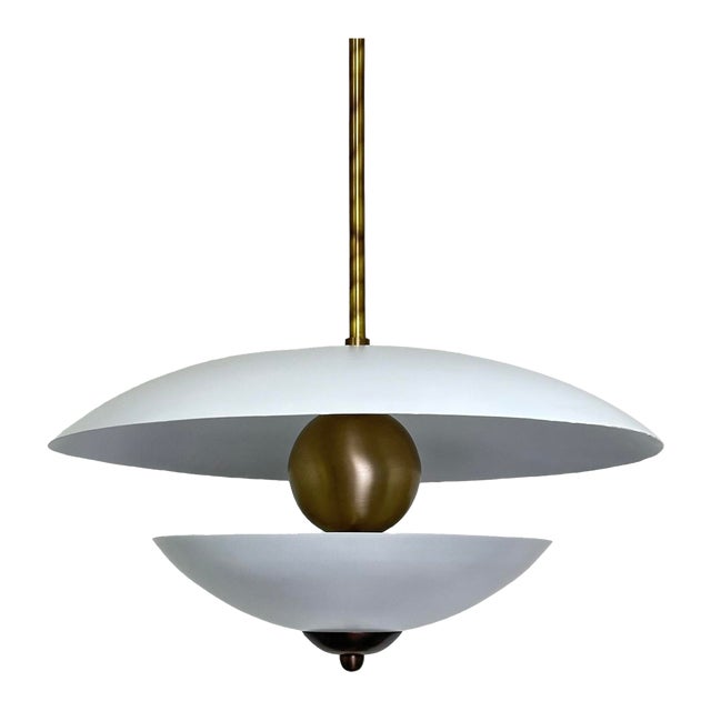 Handcrafted Pearl Look Brass Pendant Light For Sale