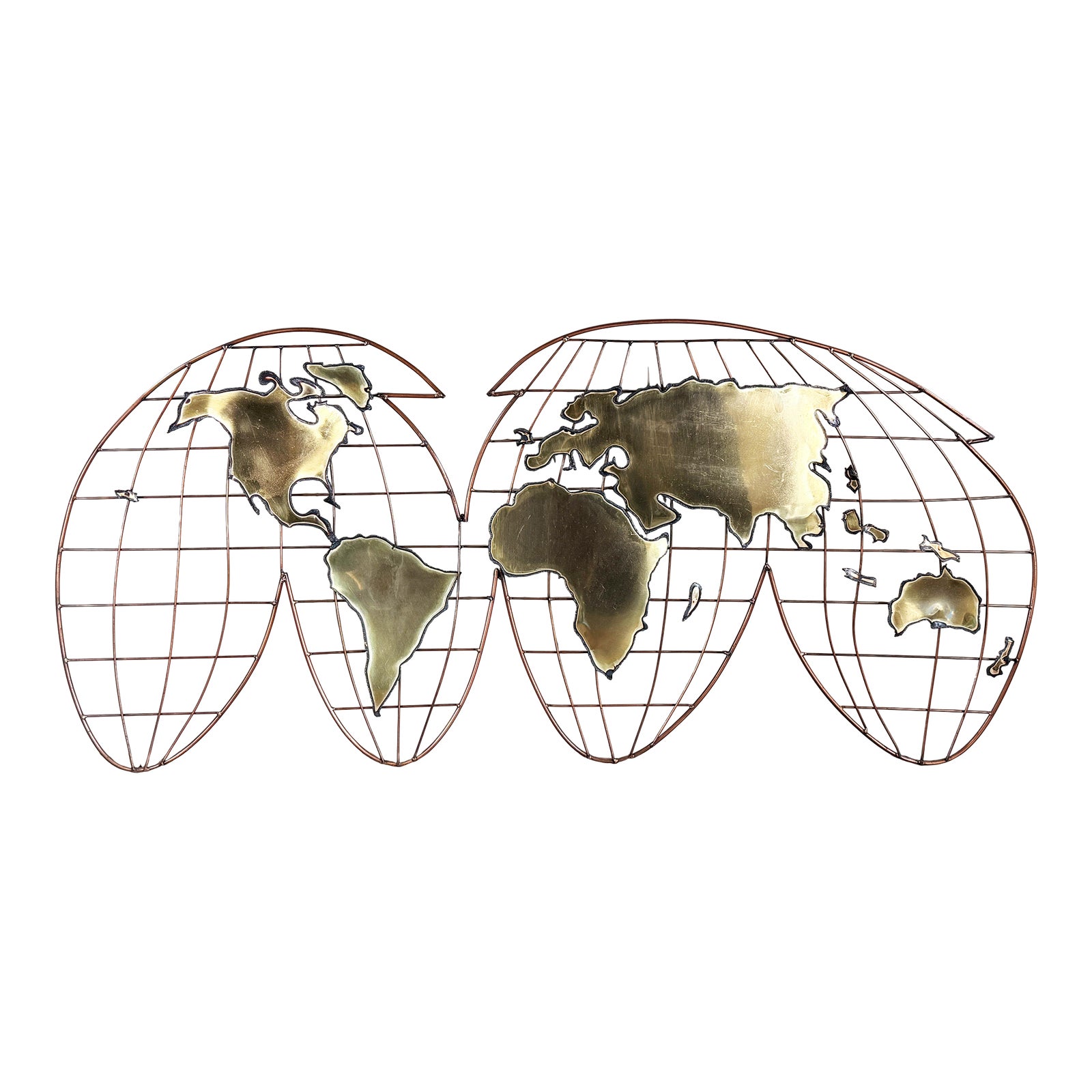 Mid Century Modern Curtis Jere Brass World Globe Map Wall Sculpture