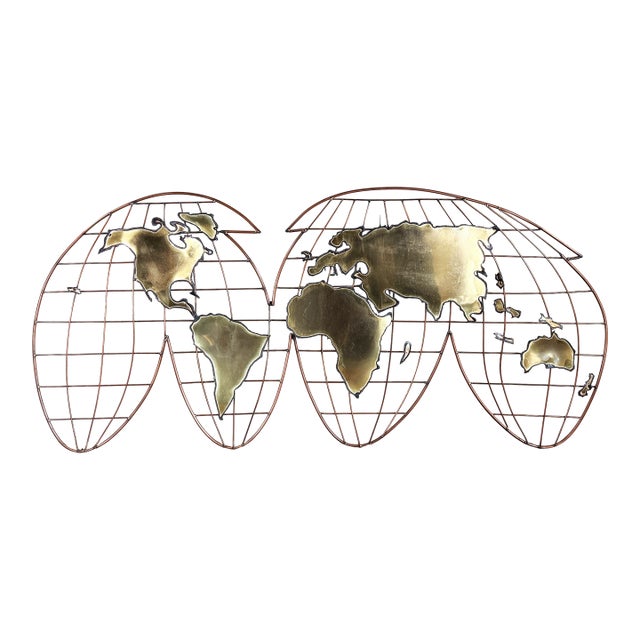 Mid Century Modern Curtis Jere Brass World Globe Map Wall Sculpture For Sale