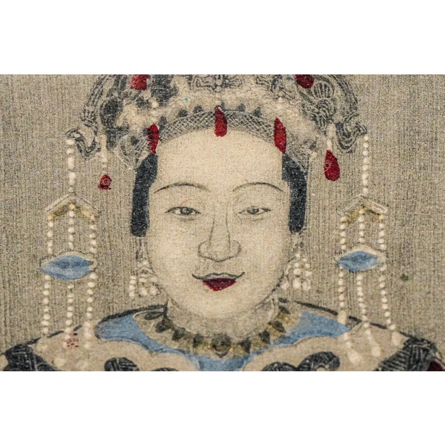 Wonderful Antique 19th Century Chinese Ancestral Portrait Miniature Hand-Painted Wood Frame and Matte Asian Home Wall Decor For Sale - Image 4 of 14