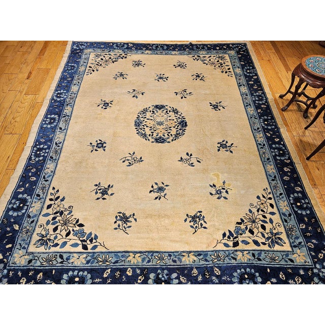 Late 19th Century Antique Chinese Peking Rug, Hand-Knotted Wool, Floral Design, Ivory, 9' x 12' For Sale - Image 5 of 18