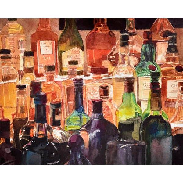 Brown Original Watercolor of Downstairs Bar at the Inn at Pound Ridge in New York For Sale - Image 8 of 8