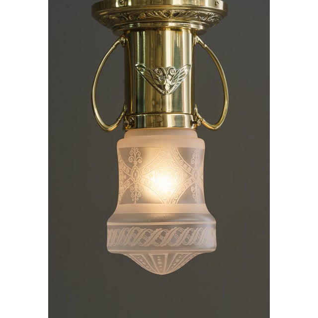 1910s Jugendstil Flush Mount with Original Glass Shade, Vienna, 1910s For Sale - Image 5 of 9