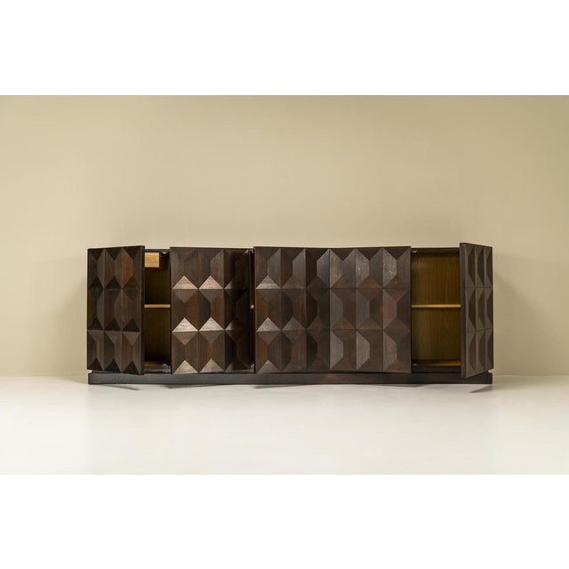 Brutalist Sideboard in Dark Stained Oak from Defour, Belgium, 1970s For Sale - Image 4 of 11