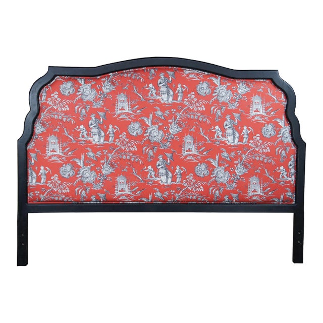 Mid 20th Century Amy Howard Collection Modern Chinoiserie Scene King Size Ebonized Headboard For Sale