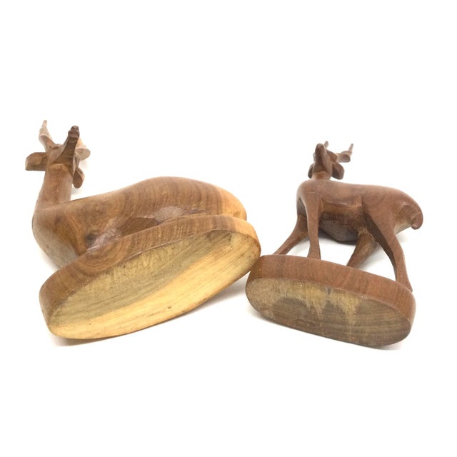 Wood Vintage Hand Carved Wood Antelope Deer Statues - a Pair For Sale - Image 7 of 12