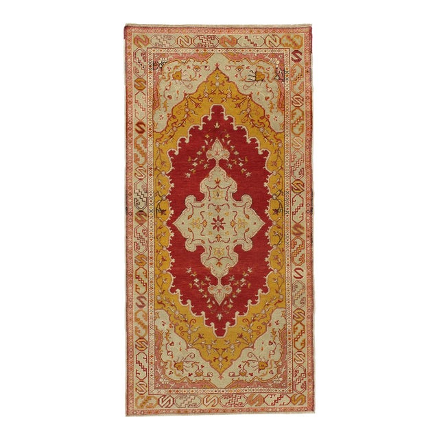 Vintage Turkish Rich Terracotta Oushak Hand-Knotted Rug 3ft 2in X 6ft 6in For Sale