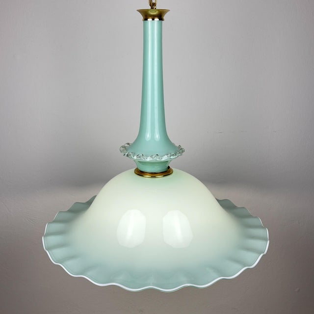 Aqua Vintage Murano Glass Pendant Lamp attributed Venini, Italy, 1970s For Sale - Image 8 of 18