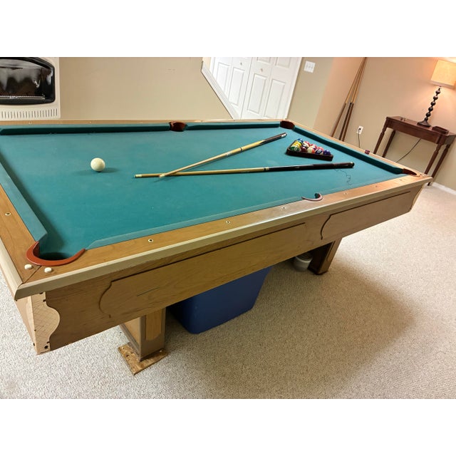 1960s Billiard Table, Vintage, Accessories Included (Pool Balls, Pool Cues, Stacking Trays, and Chalk) For Sale - Image 5 of 6