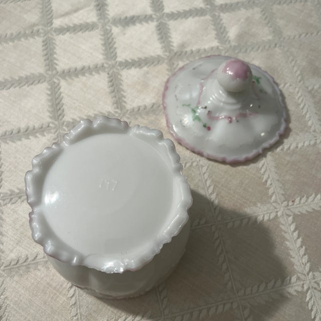 White Antique Dithridge Versailles Milk Glass 3 Piece Table Set For Sale - Image 8 of 12