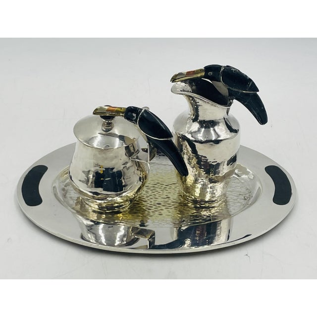 Emilia Castillo 1980s Silver Plated Toucan Tea Service by Emilia Castillo for Los Castillo, Mexican Set of 3 For Sale - Image 4 of 18