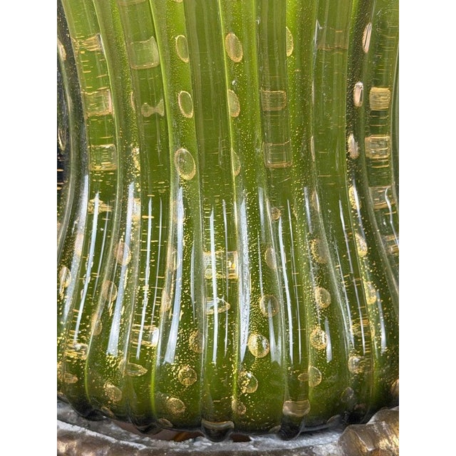 Vintage Murano Glass Table Lamps - Barovier & Toso Style Olive Green - a Pair For Sale - Image 4 of 17